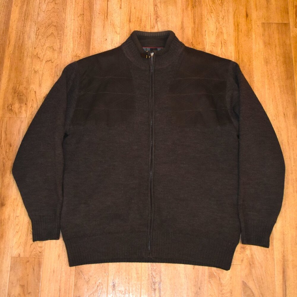 Orvis Men's Large Wool Brown Bomber Jacket Padded Shoulders Full Zip Lined